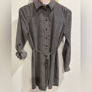 LOFT Black and White Patterned Long Sleeve Dress